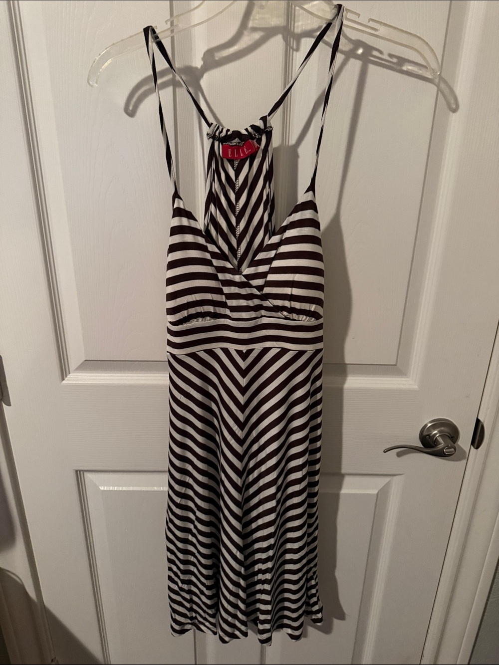 Elle Black and White Striped V-Neck Slip Dress